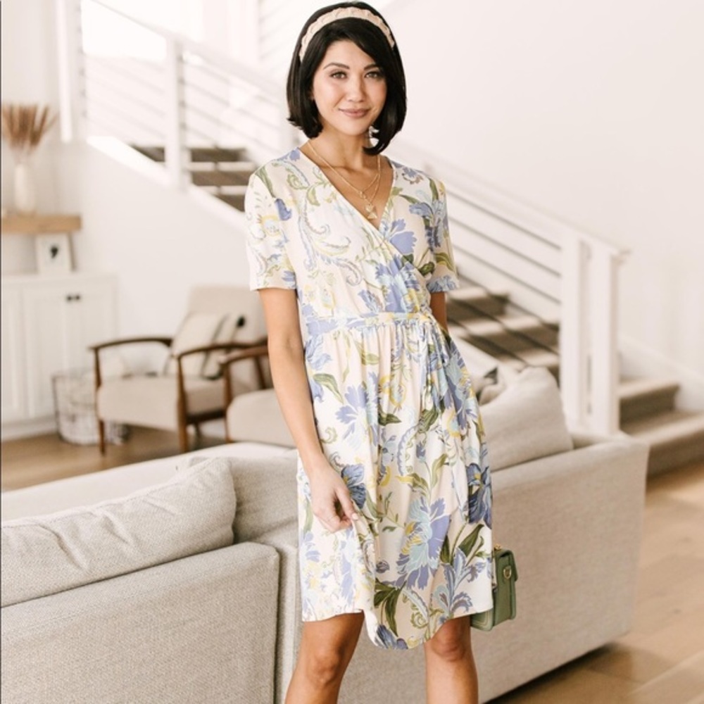 ABSTRACT IRIS PRINT WRAP DRESS - Picture 2 of 5